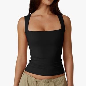 Black Square Neck Women's Tanks